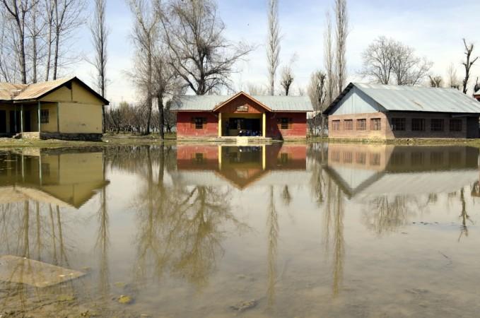 A view of waterlogged primary school in Lalad of Jammu and Kashmir's Sopore on March 23, 2015