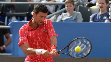 Djokovic hits a return during the Adria Tour in Zadar, Croatia.