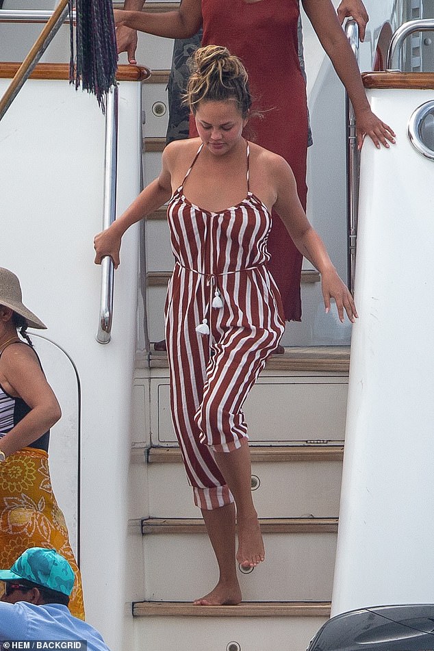 Glam on the ocean: The day before, the Lip Sync Battle host was seen on a private yacht with her family