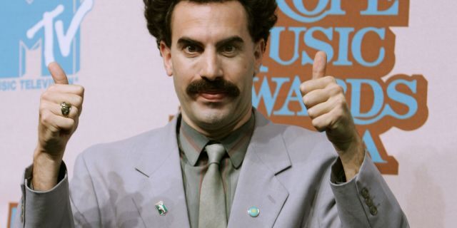 Sacha Baron Cohen playing the part of his comedy character "Borat" attends a photocall ahead of the MTV Europe Music Awards on November 2, 2005 in Lisbon, Portugal. 'MTV European Music Awards will take place on November 3.