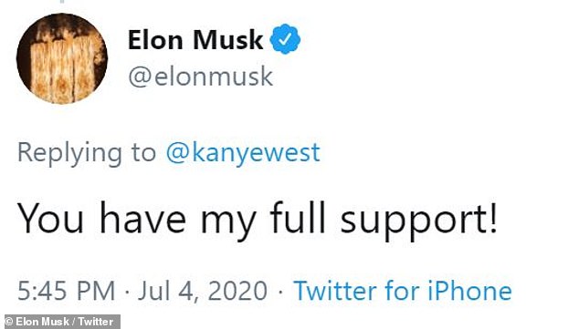 West's close friend and billionaire Elon Musk also said the rapper has his 'full support'