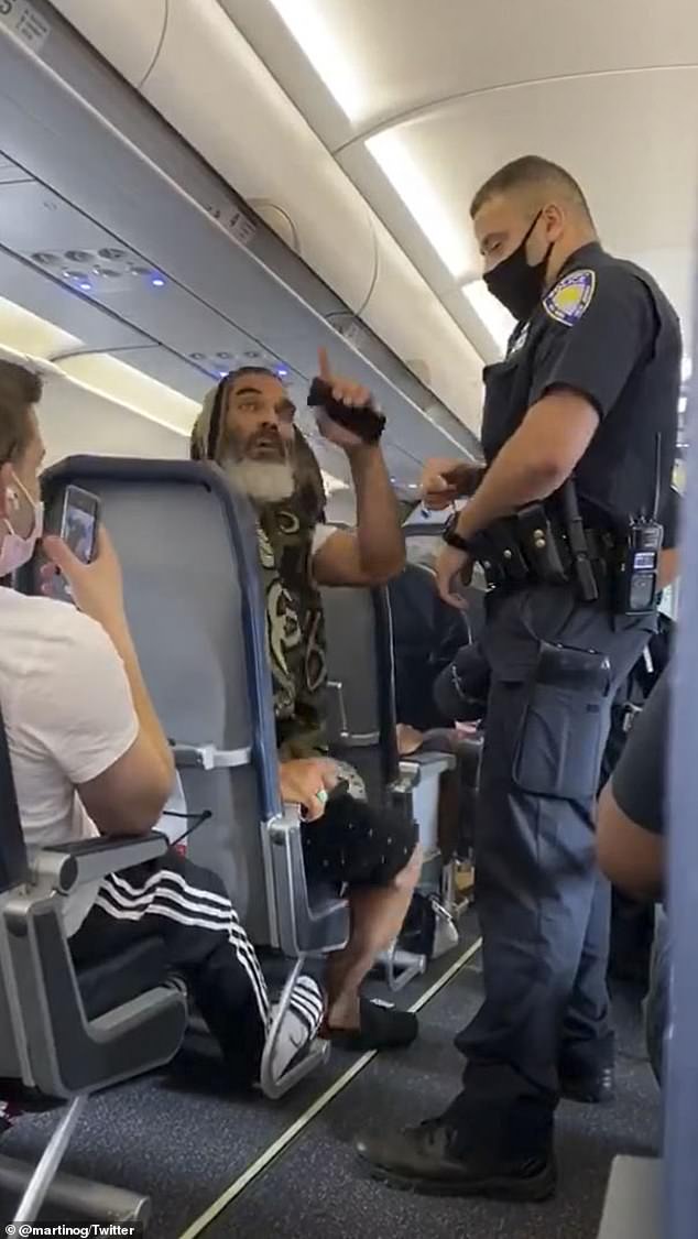 An unidentified man (left) on a Spirit Airlines flight to Fort Lauderdale, Florida, was kicked off his flight on Friday for not wearing a face mask