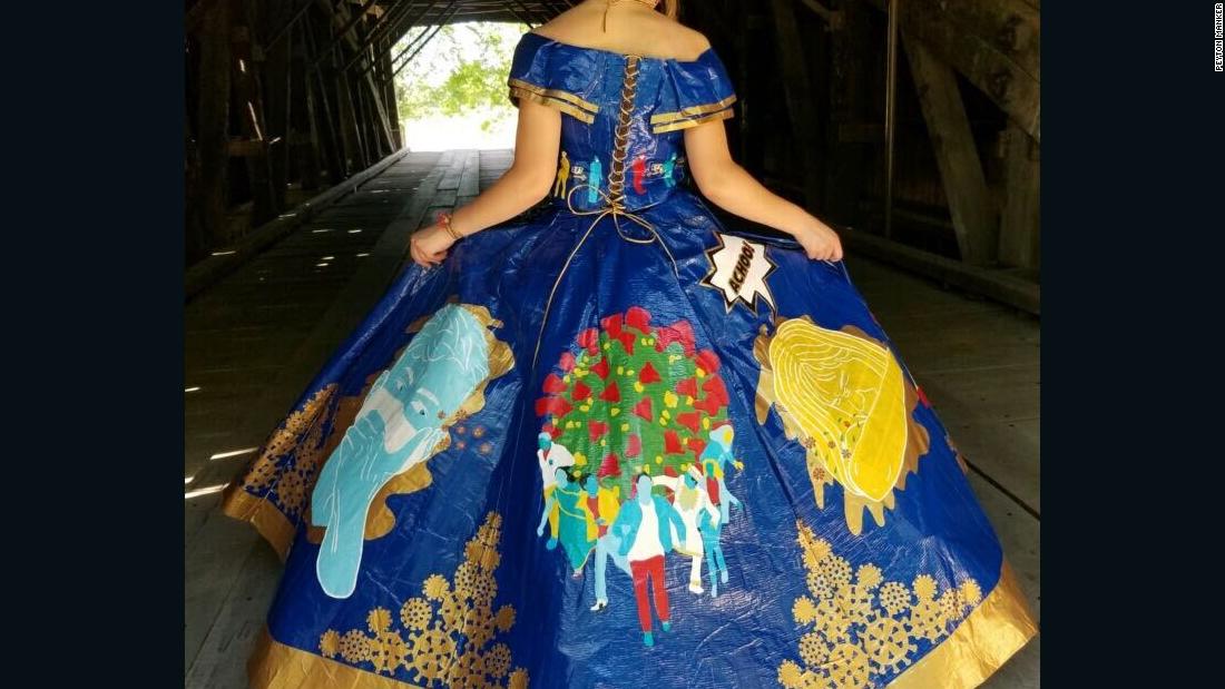 Teen's coronavirus-themed prom dress made of duct tape is a work of art