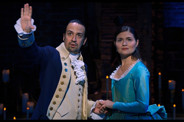 Lin-Manuel Miranda and Philippa Soo as Alexander and Eliza Hamilton.