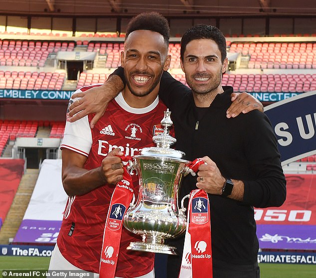 Arsenal are set to offer Pierre-Emerick Aubameyang (left) a new deal worth £250,000 a week