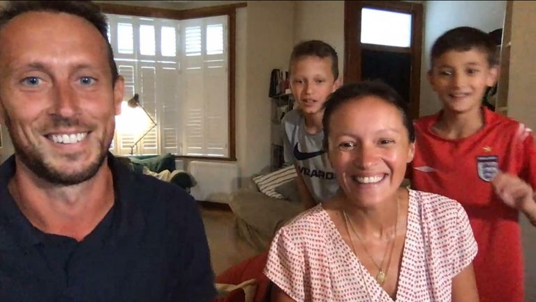 An interview with the  father of a family racing back to the UK before quarantine is interrupted by his family arriving home.