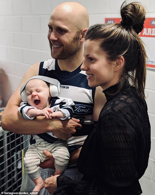 Pictured: Gary Ablett Jnr and his wife Jordan with baby Levi. The family revealed their young son is fighting a rare illness
