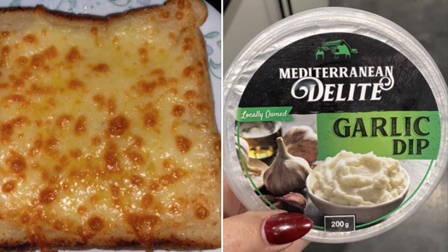 ALDI fan Tracie suggests topping a slice of bread with Garlic Dip, cheese and then grilling. Yum!