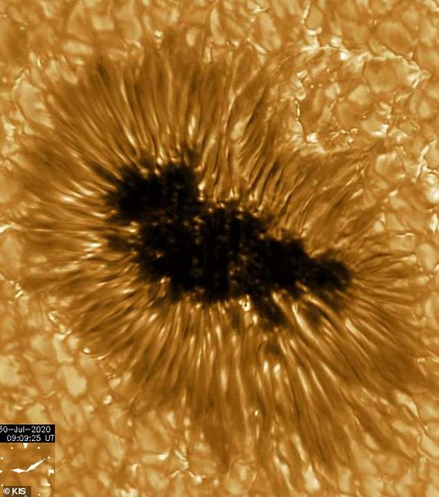 Sunspot observed with high resolution with the Gregorian telescope at a wavelength of 430 nm.  These stunning images follow the first photos obtained in July by a team working with the Inwi Solar Telescope in Hawaii.