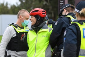 A person arrested during an anti-lockdown protest in Melbourne.