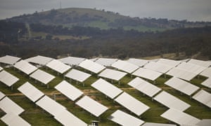 The solar panels are shown at the Williamsdale Solar Farm outside of Canberra.