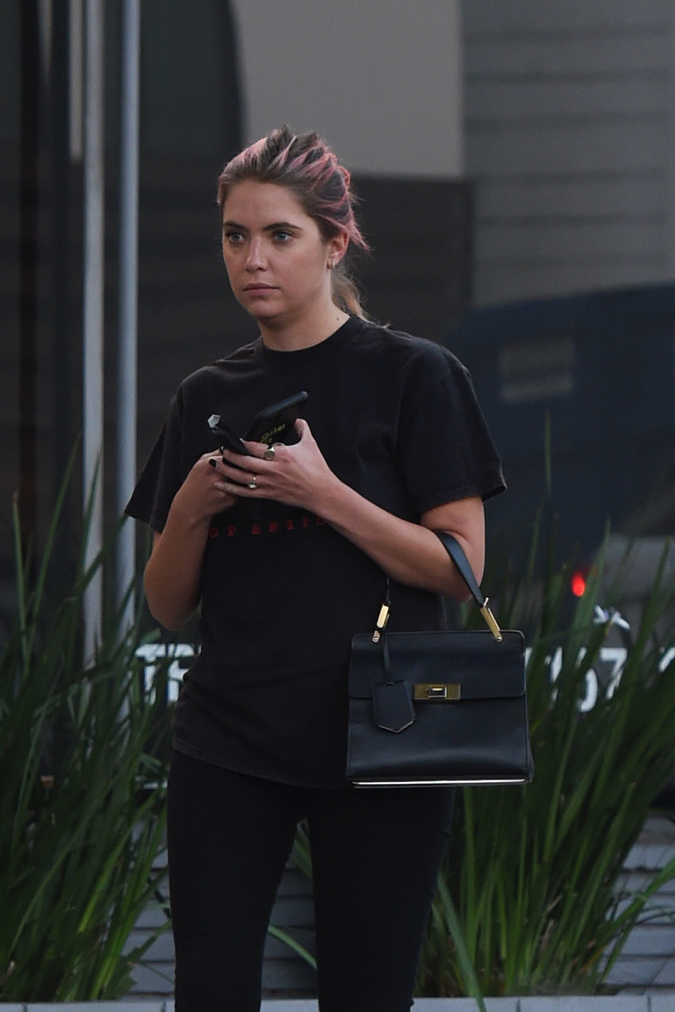 Ashley Benson shows off her new pink hair as she leaves Meche Salon