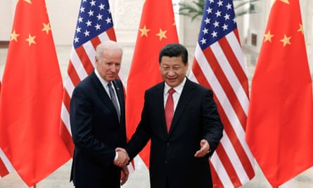 Joe Biden, as US Vice President, meets with Xi Jinping inside the Great Hall of the People in Beijing in 2013.