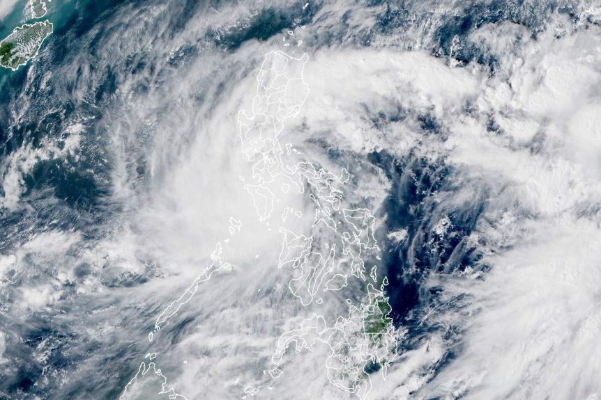 A satellite image of a major Hurricane Typhoon over the Philippines.