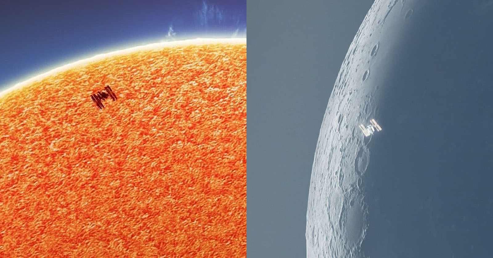 Photographer captures the International Space Station as it crosses the sun and moon from his backyard