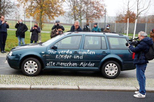 Media films and photos of the car that hit the main gate of the chancellery in Berlin, German Chancellor Angela Merkel's office in Berlin, Germany, November 25, 2020. Reuters / Fabrizio Pinch