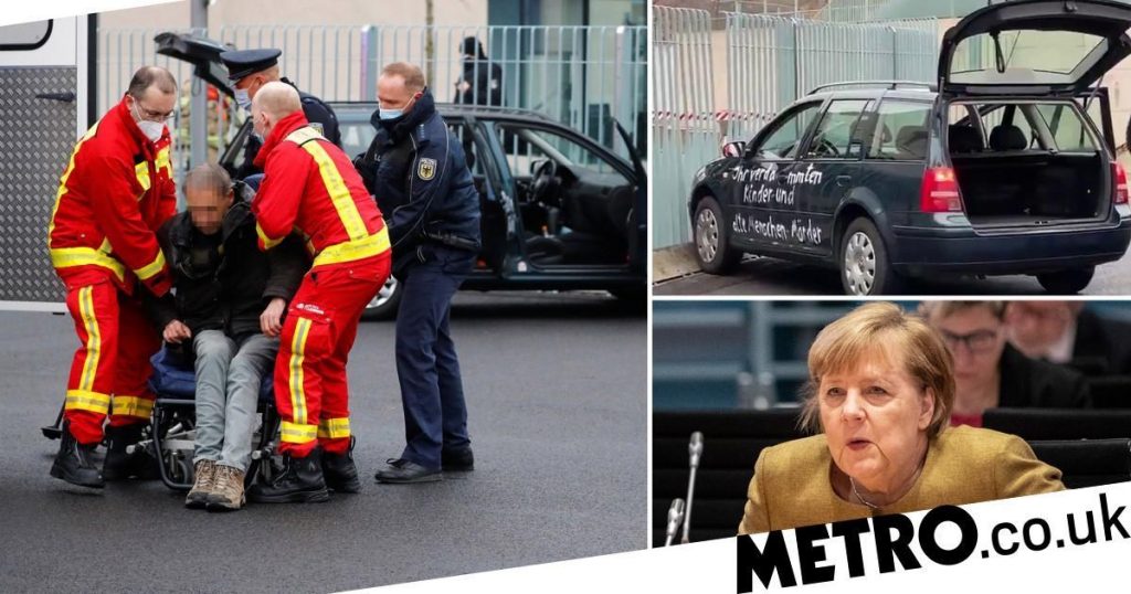 A car collides with the gates of Angela Merkel's office in Berlin