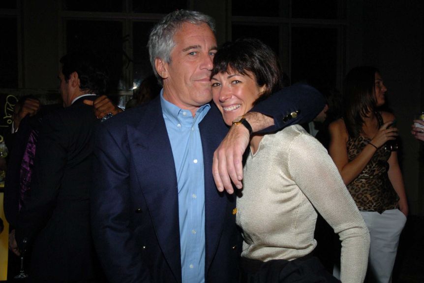 Geoffrey Epstein hugs Jesslyn Maxwell at a party, arm around her shoulders