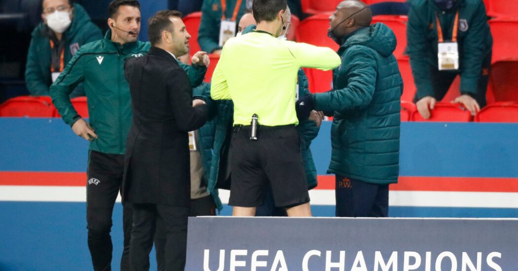 The Champions League match was halted after the official was accused of racist abuse