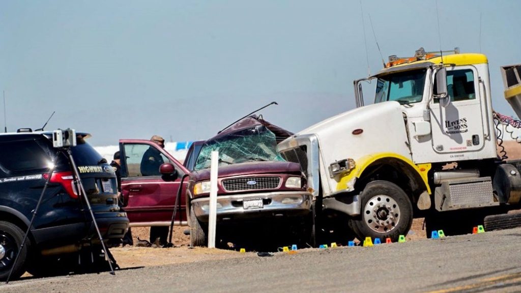 13 of the 25 passengers in one car died in a US road accident