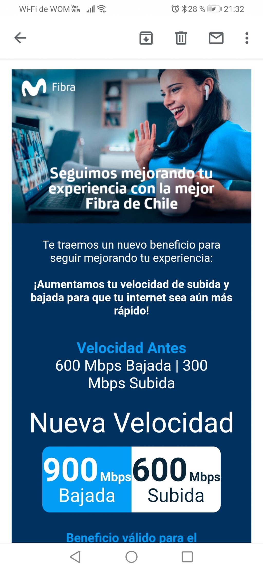 Movistar home internet customers have also reported receiving a speed boost