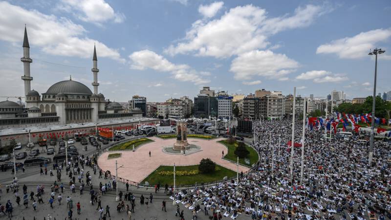 Erdogan opens a controversial mosque in Taksim Square, a less happy secular Turkey