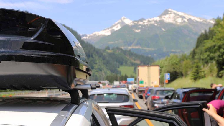 Traffic jam in the alpine region