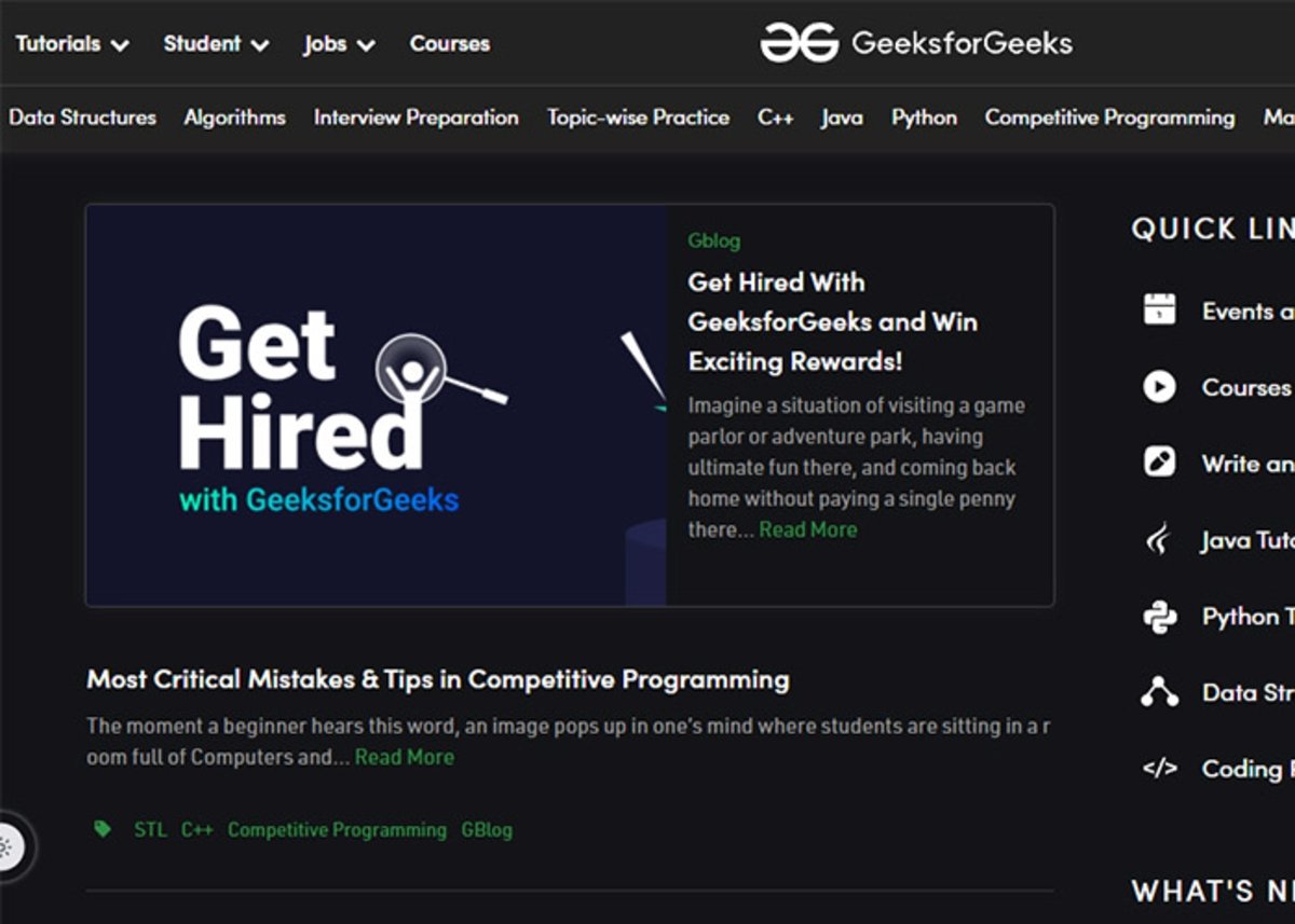 GeeksforGeeks: Learn to code and build projects