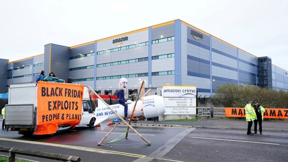 Climate activists close Amazon UK warehouses on Black Friday