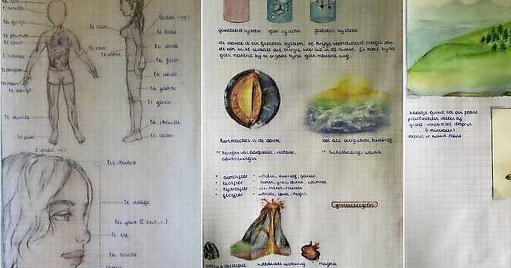 Girl (14 years old) turns her school notes into real works of art |  abroad