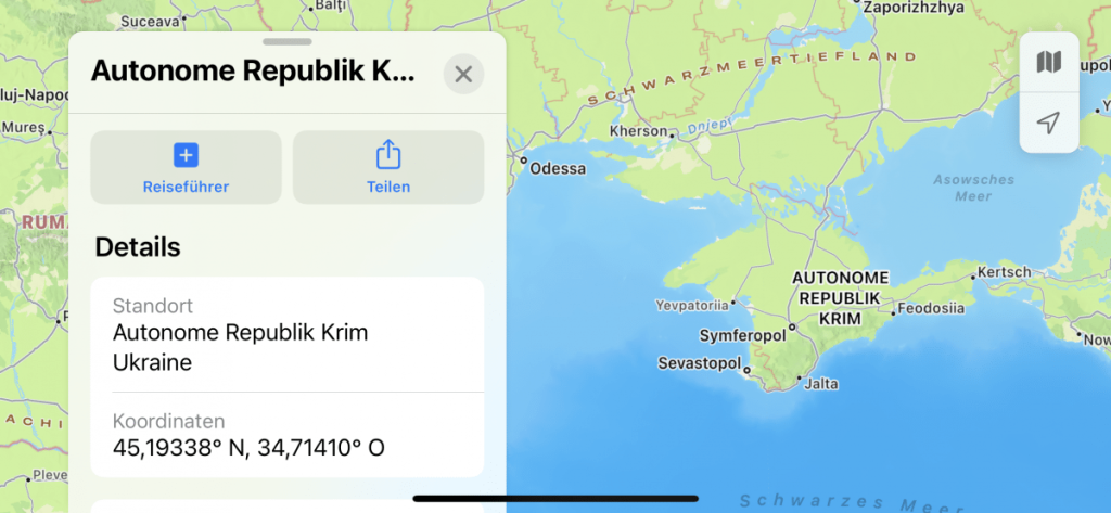Apple Maps: Crimea returns to Ukraine