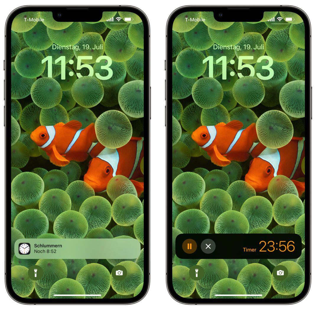 Screenshot of the snooze feature and timer in iOS 16 lock screen