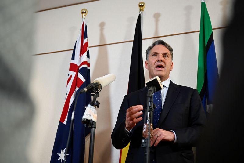 FILE PHOTO: Australian Defence Minister Richard Marles speaks at the 19th Shangri-La Dialogue, in Singapore