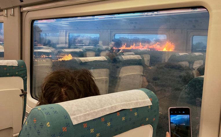 Spanish train collides with forest fire, passengers flee in panic