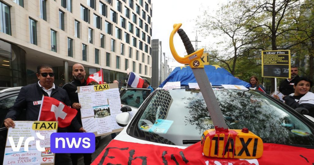 300 taxi drivers sound their horns across Brussels in protest of Uber