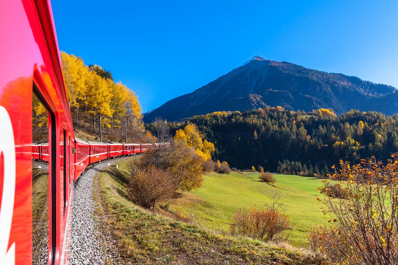 Trains through Switzerland in the fall.  Photo: A/Peter Stein