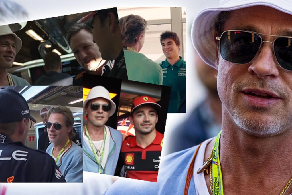 Brad Pitt having fun with Verstappen, Perez and Leclerc during the US Grand Prix
