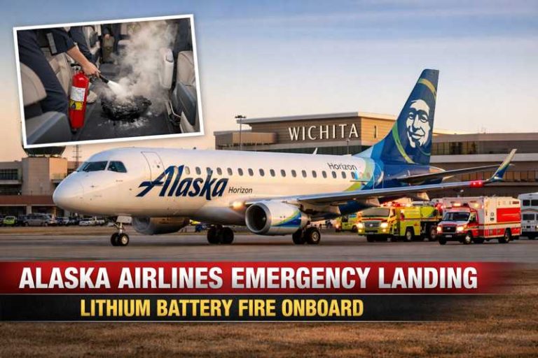 Alaska Airlines Flight Returns to Wichita After Lithium Battery Fire Injures Passenger Alaska Airlines Flight Returns to Wichita After Lithium Battery Fire Injures Passenger