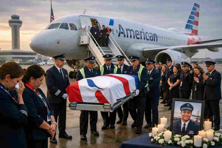 Honor Guard, Tears in Dallas as American Airlines Brings Home Attendant Lost Overseas