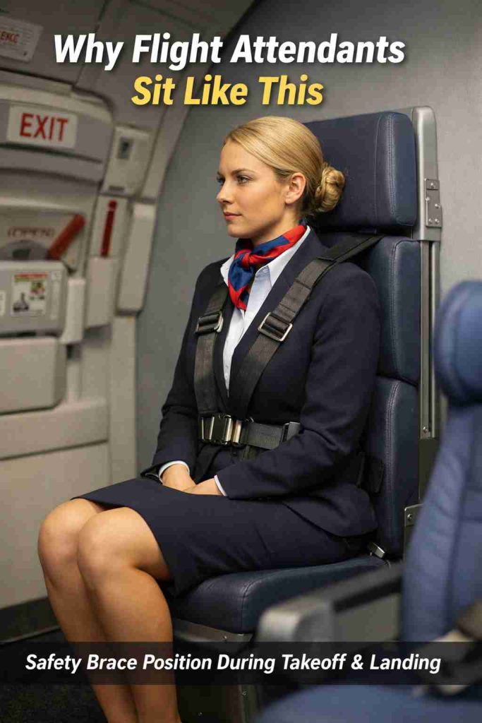 Hidden Safety Reason Behind Flight Attendants’ Seated Posture